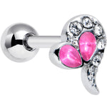 16G 1/4 Clear Pink Gem Curve Heart Valentines Day Cartilage Tragus