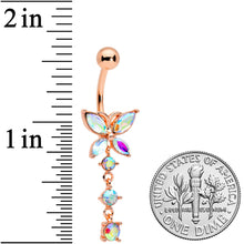 Aurora CZ Gem Rose Gold Tone Open Wing Butterfly Dangle Belly Ring
