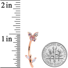 Aurora CZ Gem Rose Gold Tone Butterfly Branch Top Mount Belly Ring