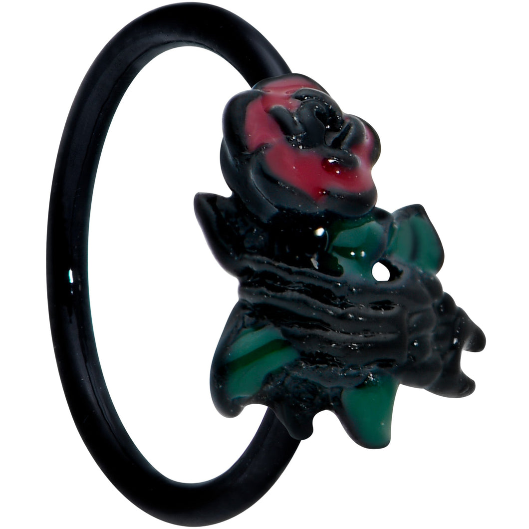 20G 5/16 Black Skeleton Flower Halloween Nose Hoop