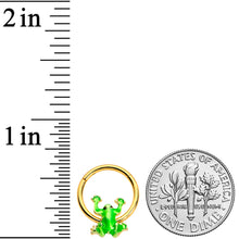 16G 3/8 Gold Tone Green Tree Frog Hinged Segment Ring