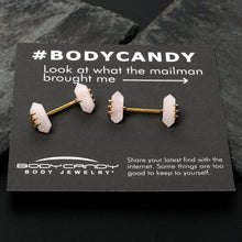 14G 9/16 Pink Rose Quartz Gold Tone Claw Barbell Nipple Ring Set