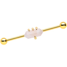 14G Pink Rose Quartz Gold Tone Claw Industrial Barbell 38mm