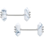 14G 9/16 White Howlite Stone Obelisks Barbell Nipple Ring Set
