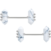 14G 9/16 White Howlite Stone Obelisks Barbell Nipple Ring Set
