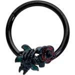 16G 3/8 Black Skeleton Flower Halloween Hinged Circular Ring