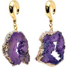 2G Gold Tone Purple Druzy Stone Curved Taper Ear Weights