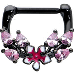 16G 5/16 Pink Gem Black Fanciful Flower Cartilage Clicker
