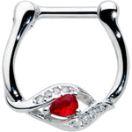 16G 1/4 Clear Red Gem Swirling Oval Cartilage Clicker