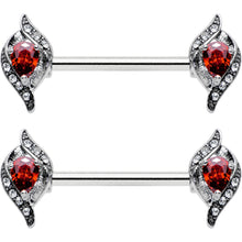 14G 9/16 Clear Red Gem Swirling Oval Barbell Nipple Ring Set