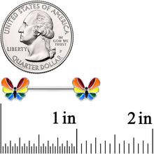 14G 9/16 Pride Rainbow Stripe Butterfly Barbell Nipple Ring Set