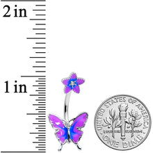 Matching Purple Flower Butterfly Double Mount Belly Ring