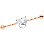 14G Clear Rose Gold Tone Heart Valentine Industrial Barbell 38mm