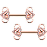 14G 1/2 Clear CZ Gem Rose Gold Hue Infinity Heart Nipple Ring Set