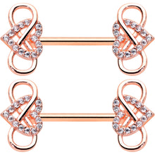 14G 1/2 Clear CZ Gem Rose Gold Hue Infinity Heart Nipple Ring Set