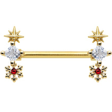 14G 9/16 Red Gold Tone Snowflake Star Christmas Nipple Ring Set