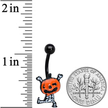 Black Dancing Skeleton Pumpkin Happy Halloween Belly Ring