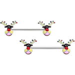 14G 9/16 Colorful Reindeer Christmas Barbell Nipple Ring Set