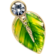 16G 5/16 Clear Gem Gold Tone Lush Green Leaf Labret Monroe Tragus