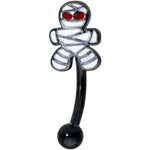 16G 5/16 Black Red Eyed Mummy Halloween Curved Eyebrow Ring