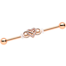 14G Clear CZ Gem Rosy Infinity Heart Industrial Barbell 38mm