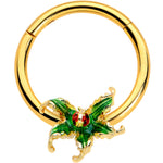 16G 3/8 Gold Tone Tiny Ladybug Leaves Hinged Segment Ring