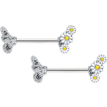 14G 9/16 Clear Gem Butterfly Daisy Flower Barbell Nipple Ring Set