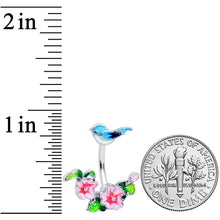 Clear Gem Blue Bird Pink Flowers Double Mount Belly Ring