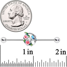 14G Little Blue Bird Pink Flowers Industrial Barbell 38mm