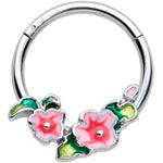 16G 3/8 Lovely Pink Flowers Hinged Segment Ring