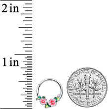 16G 3/8 Lovely Pink Flowers Hinged Segment Ring