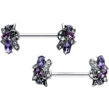 14G 9/16 Purple Gem Abstract Elegance Barbell Nipple Ring Set
