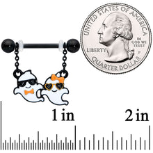 14G 9/16 Black Date Night Ghosts Halloween Dangle Nipple Ring Set