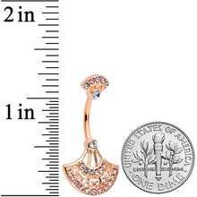 Clear Gem Rose Gold Tone Exotic Fan Double Mount Belly Ring