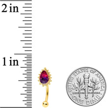 16G 5/16 Purple Tourmaline Gold Tone Drop Curved Eyebrow Ring