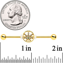 14G Clear Gem Gold Tone Pot Leaf Circle Industrial Barbell 38mm