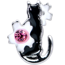 20G 1/4 Pink Gem Black Cat White Flowers Nose Bone