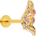 16G 5/16 Clear Pink Gem Gold Tone Airy Wing Labret Monroe Tragus