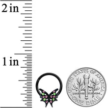 16G 3/8 Pink Green Gem Bat Wings Halloween Hinged Segment Ring