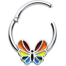 16G 3/8 Pride Rainbow Stripes Butterfly Hinged Segment Ring