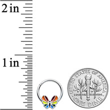 16G 3/8 Pride Rainbow Stripes Butterfly Hinged Segment Ring