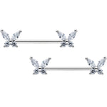 14G 9/16 Clear CZ Gem Butterflies Barbell Nipple Ring Set