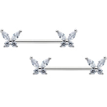 14G 9/16 Clear CZ Gem Butterflies Barbell Nipple Ring Set