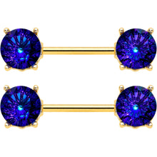14G 9/16 Blue Gem Gold Tone Simply Elegant Nipple Ring Set