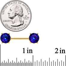 14G 9/16 Blue Gem Gold Tone Simply Elegant Nipple Ring Set