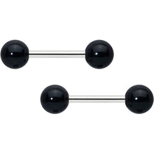 14G 1/2 Elegant Black Agate Barbell Nipple Ring Set