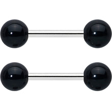 14G 1/2 Elegant Black Agate Barbell Nipple Ring Set
