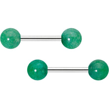 14G 1/2 Elegant Green Jade Barbell Nipple Ring Set