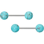 14G 1/2 Elegant Blue Turquoise Barbell Nipple Ring Set