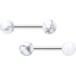 14G 1/2 Elegant White Howlite Barbell Nipple Ring Set